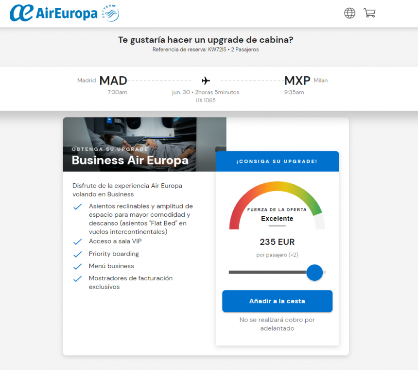 Air Europa implementa plataforma Plusgrade para disfrutar de su clase Business